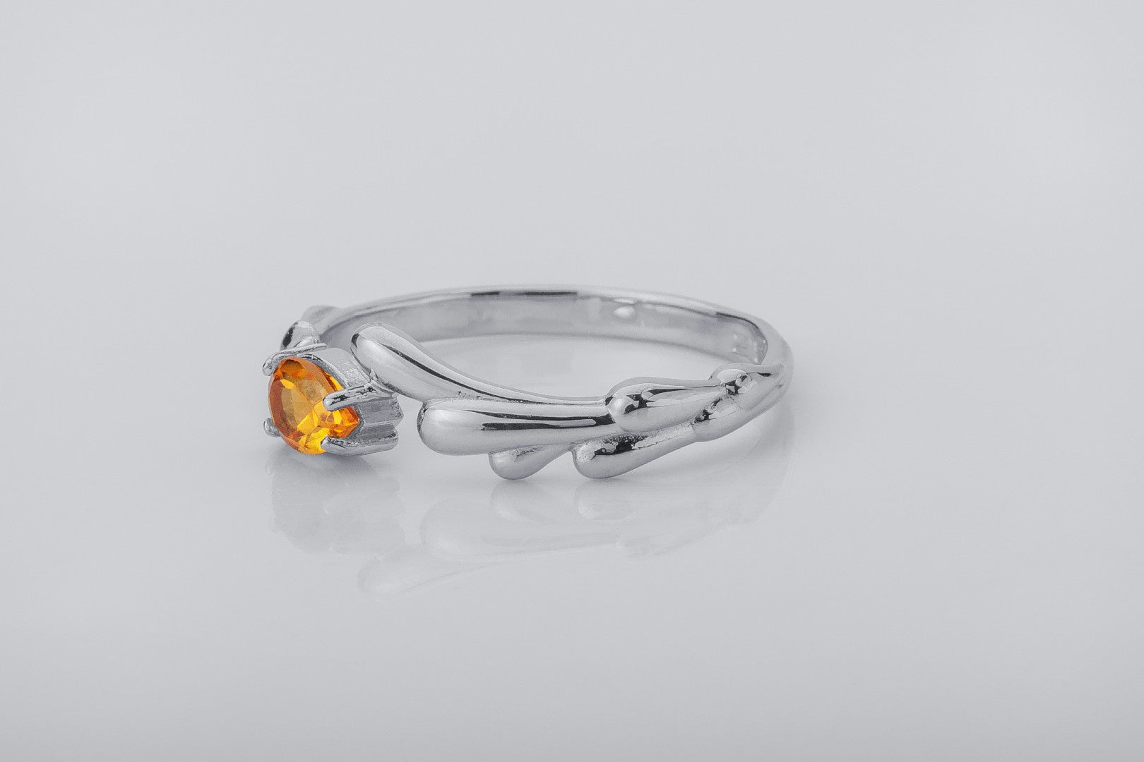 Candle Statement ring With Citrine, Rhodium plated 925 silver