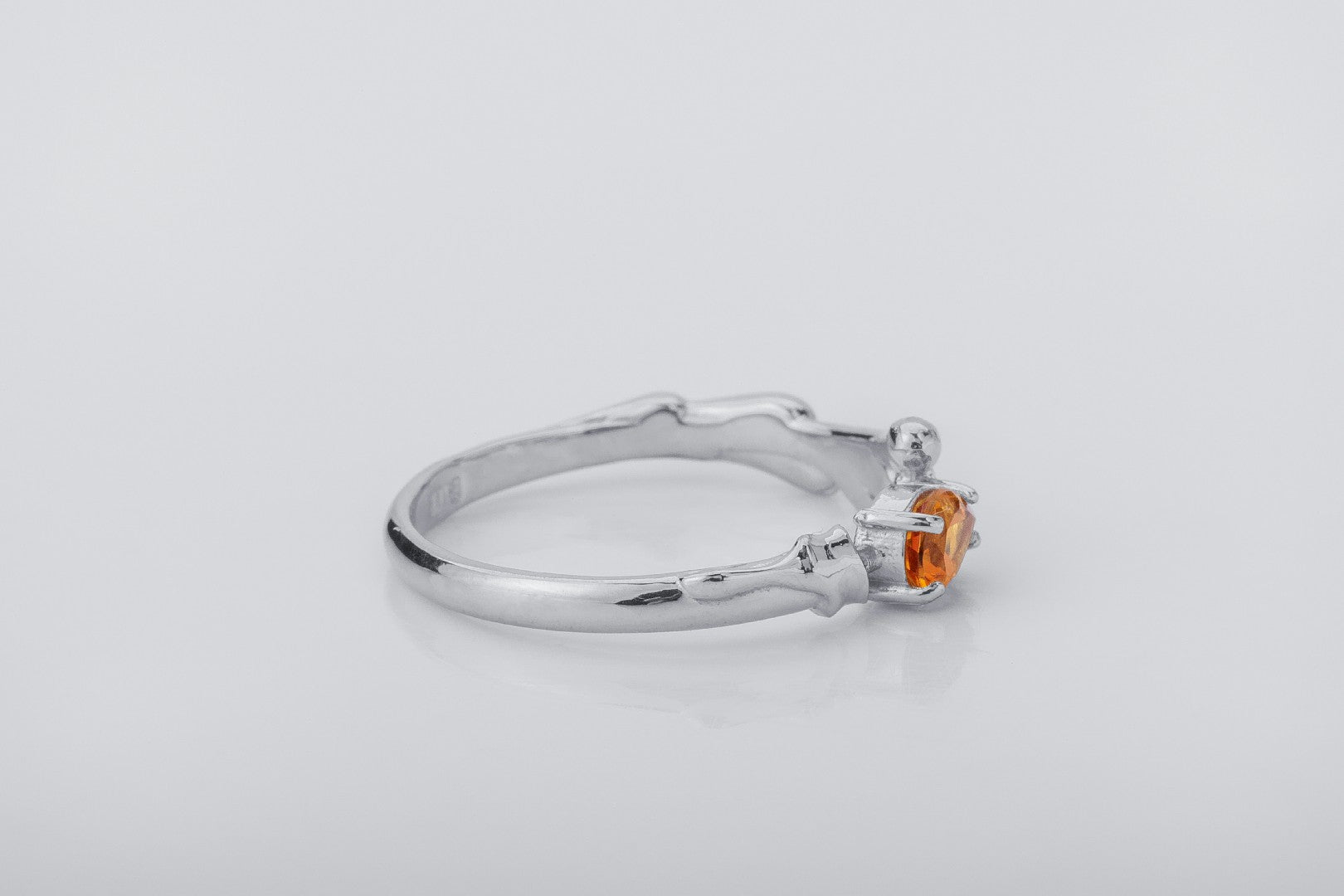 Candle Statement ring With Citrine, Rhodium plated 925 silver - vikingworkshop