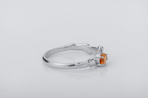 Candle Statement ring With Citrine, Rhodium plated 925 silver - vikingworkshop