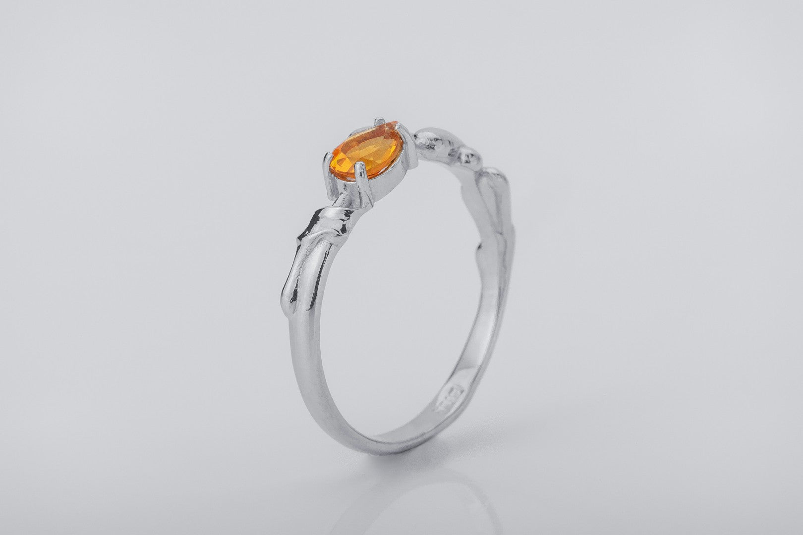 Candle Statement ring With Citrine, Rhodium plated 925 silver - vikingworkshop