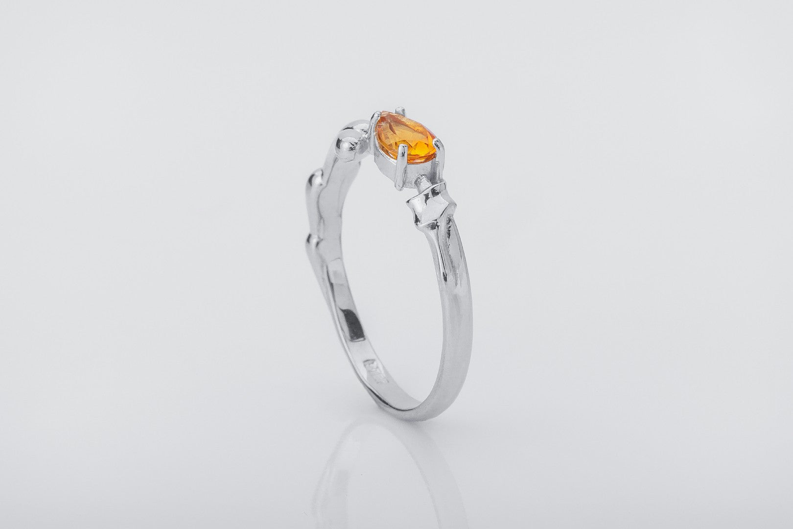 Candle Statement ring With Citrine, Rhodium plated 925 silver - vikingworkshop