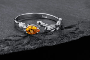 Candle Statement ring With Citrine, Rhodium plated 925 silver - vikingworkshop