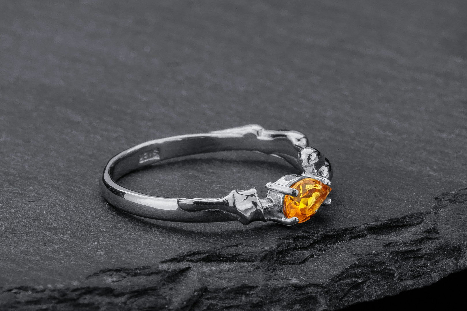 Candle Statement ring With Citrine, Rhodium plated 925 silver - vikingworkshop