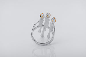 Candle Stand Ring with Citrine gems, Rhodium plated 925 silver - vikingworkshop