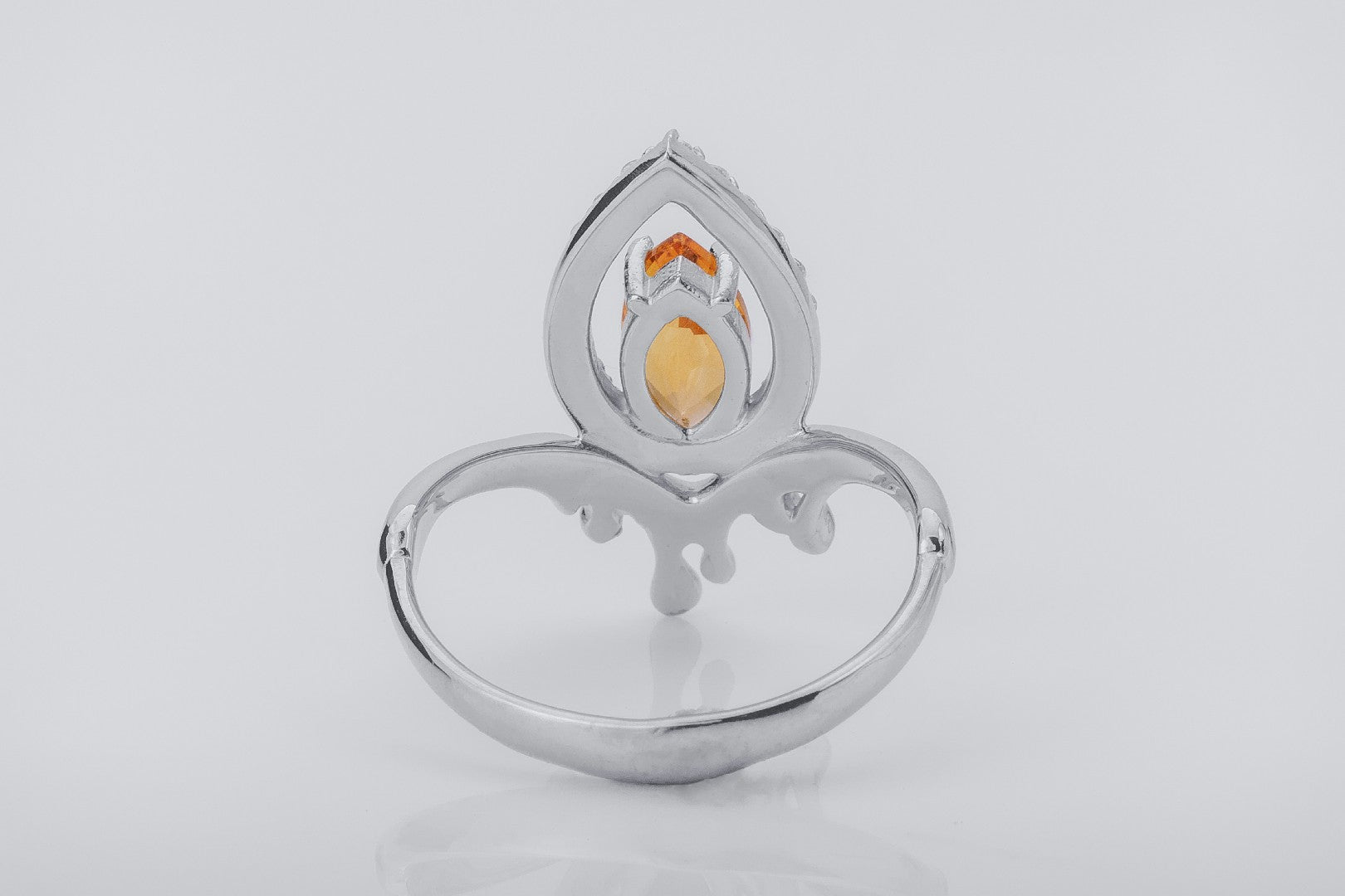 Candle Flame Ring with Citrine and CZ gems, Rhodium plated 925 silver - vikingworkshop