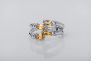 Citrine Candles Ring, Rhodium plated 925 silver - vikingworkshop