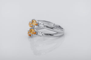 Citrine Candles Ring, Rhodium plated 925 silver - vikingworkshop