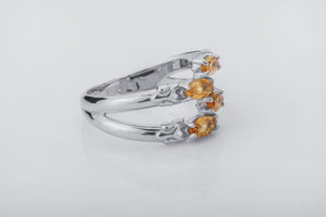 Citrine Candles Ring, Rhodium plated 925 silver - vikingworkshop