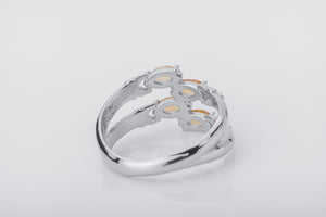 Citrine Candles Ring, Rhodium plated 925 silver - vikingworkshop