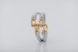 Citrine Candles Ring, Rhodium plated 925 silver - vikingworkshop