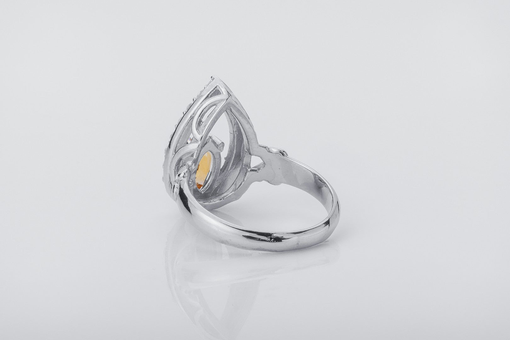 Candle Halo Flame ring with Citrine, Rhodium plated 925 silver - vikingworkshop