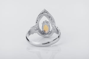 Candle Halo Flame ring with Citrine, Rhodium plated 925 silver - vikingworkshop