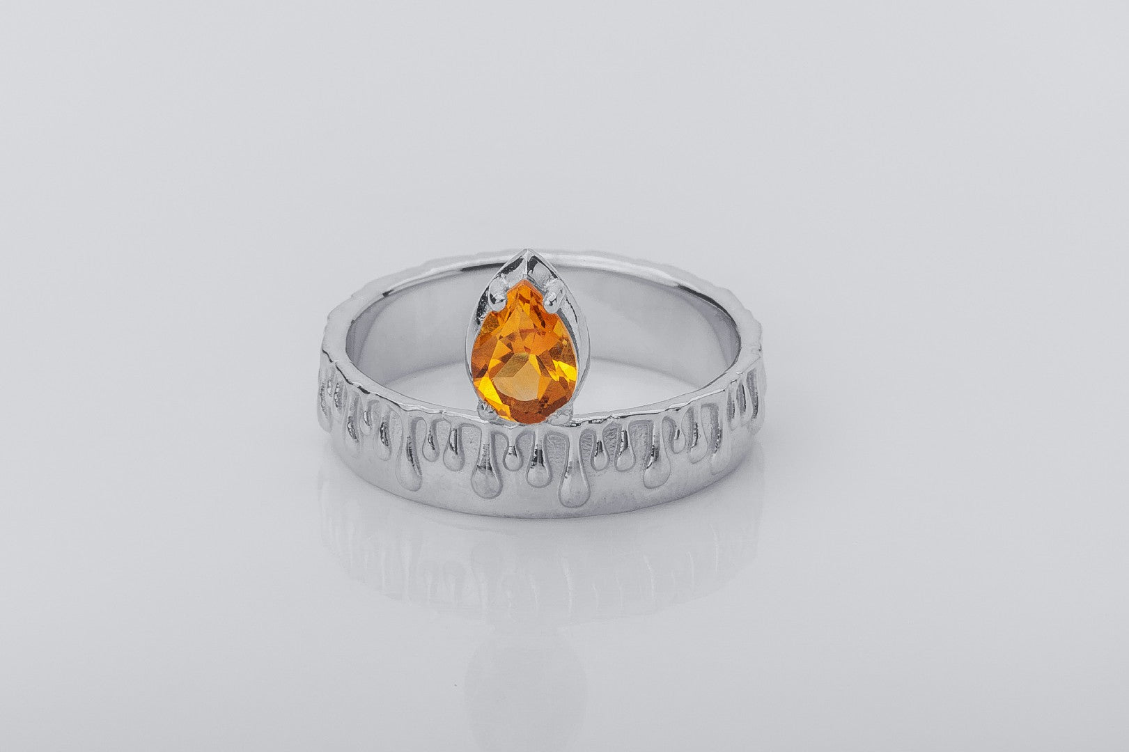 Candle Light Citrine Ring with Molten Wax, Rhodium plated 925 silver