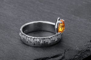 Candle Light Citrine Ring with Molten Wax, Rhodium plated 925 silver - vikingworkshop