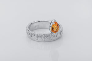 Candle Light Citrine Ring with Molten Wax, Rhodium plated 925 silver - vikingworkshop