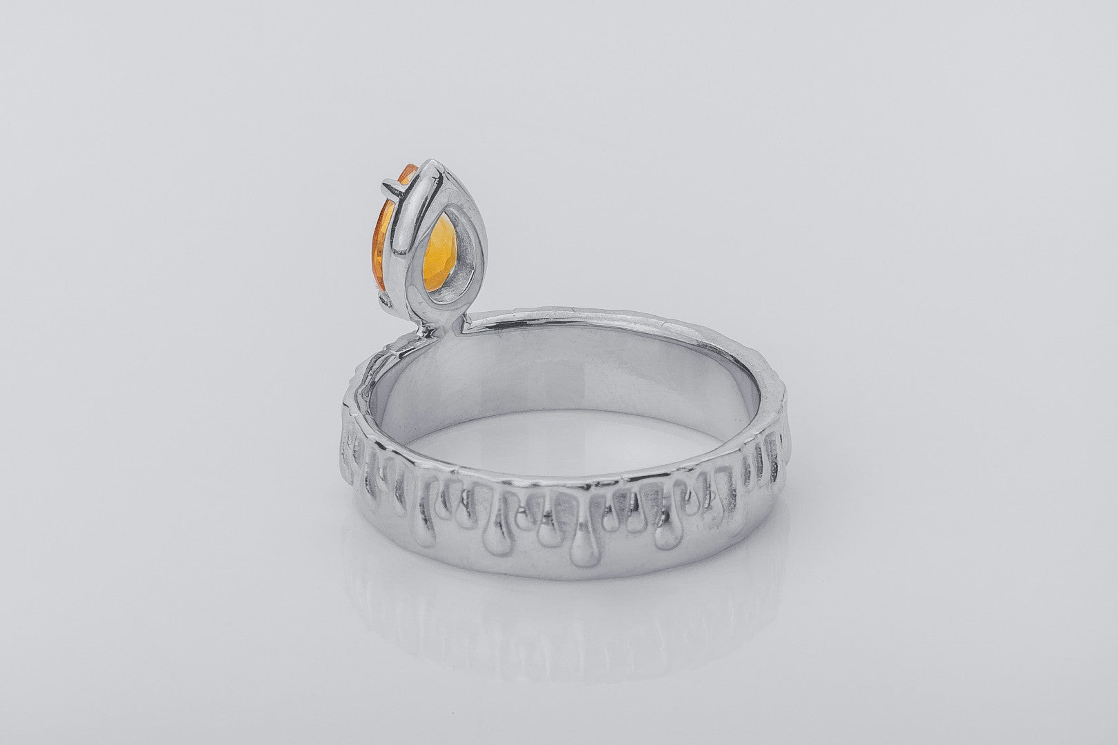 Candle Light Citrine Ring with Molten Wax, Rhodium plated 925 silver - vikingworkshop