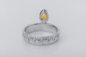 Candle Light Citrine Ring with Molten Wax, Rhodium plated 925 silver - vikingworkshop