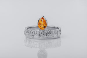 Candle Light Citrine Ring with Molten Wax, Rhodium plated 925 silver - vikingworkshop