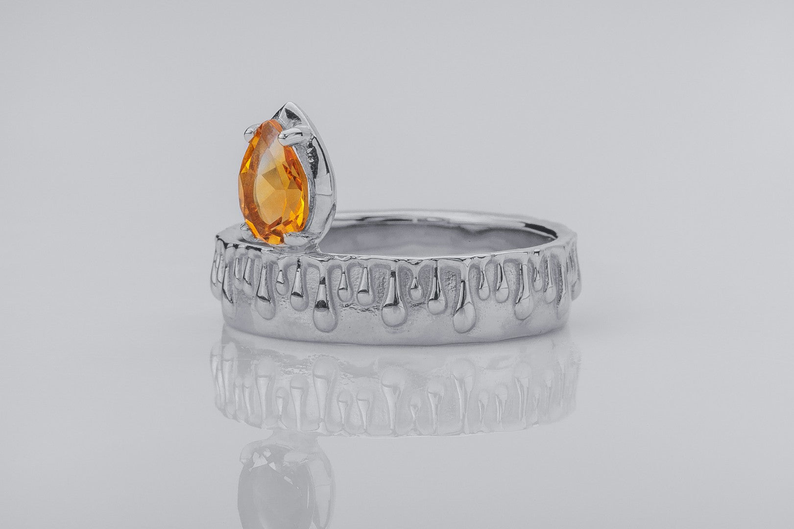 Candle Light Citrine Ring with Molten Wax, Rhodium plated 925 silver - vikingworkshop