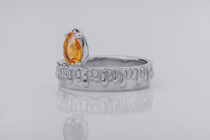 Candle Light Citrine Ring with Molten Wax, Rhodium plated 925 silver - vikingworkshop