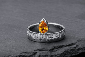 Candle Light Citrine Ring with Molten Wax, Rhodium plated 925 silver - vikingworkshop