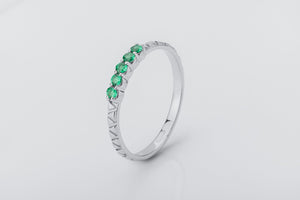 Small Minimalism Band with Green Gems - vikingworkshop