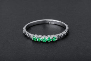 Small Minimalism Band with Green Gems - vikingworkshop