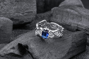Sea Foam Ring with Blue Gem, 925 Silver - vikingworkshop