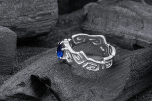 Sea Foam Ring with Blue Gem, 925 Silver - vikingworkshop