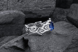 Sea Foam Ring with Blue Gem, 925 Silver - vikingworkshop