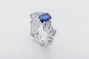 Sea Foam Ring with Blue Gem, 925 Silver - vikingworkshop