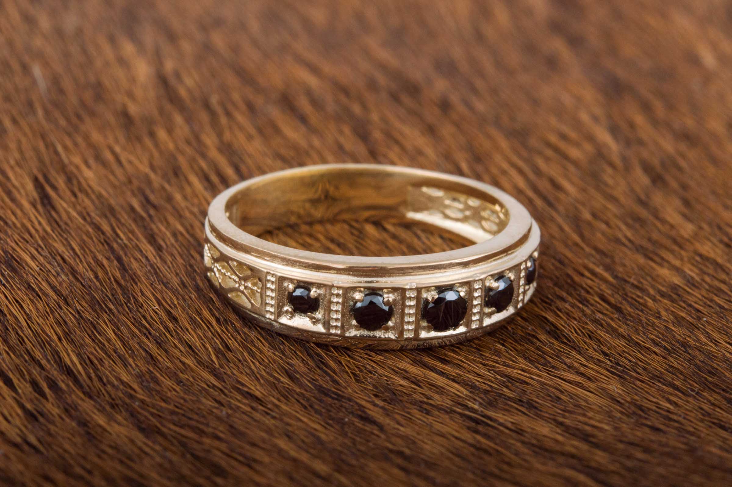 14K Gold Ring with Cubic Zirconia Gem Unique Fashion Jewelry - vikingworkshop