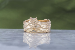 14K Gold Raven Feathers Norse Ring - vikingworkshop