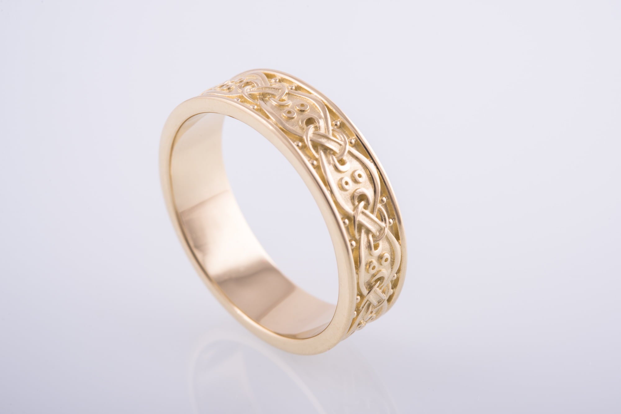 14K Gold Viking Ring with Scandinavian Ornament Unique Jewelry - vikingworkshop