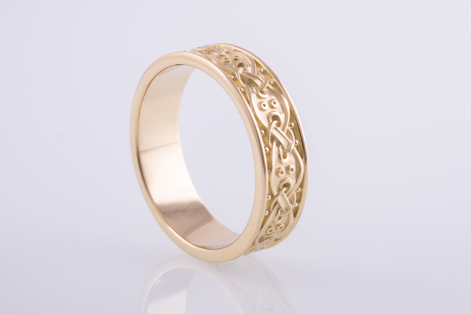 14K Gold Viking Ring with Scandinavian Ornament Unique Jewelry - vikingworkshop