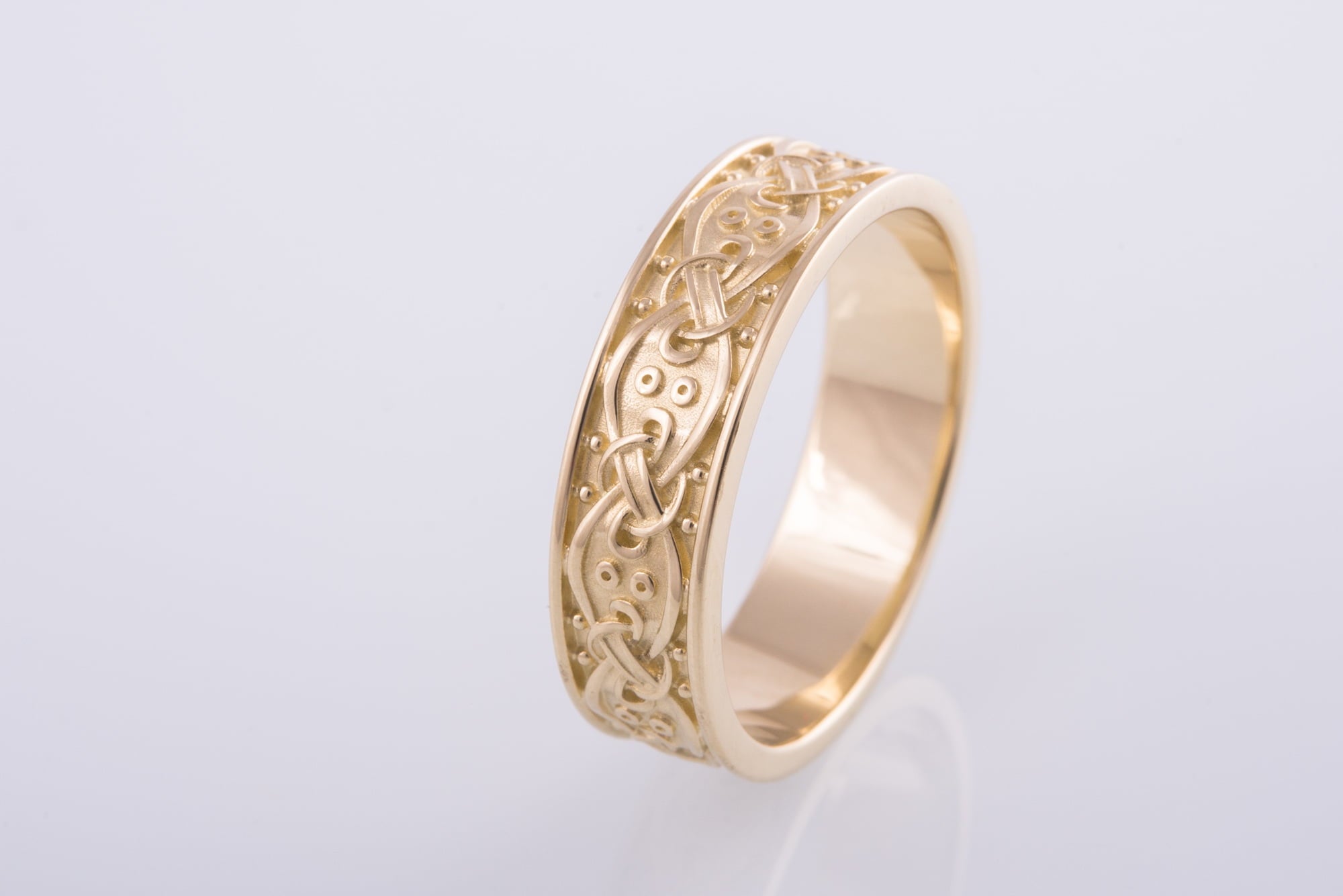 14K Gold Viking Ring with Scandinavian Ornament Unique Jewelry - vikingworkshop