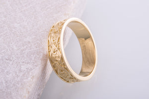 14K Gold Viking Ring with Scandinavian Ornament Unique Jewelry - vikingworkshop