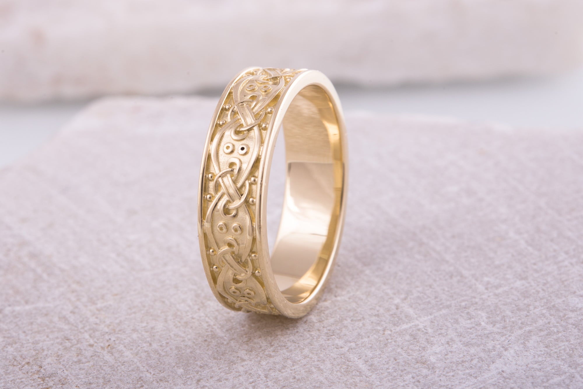 14K Gold Viking Ring with Scandinavian Ornament Unique Jewelry - vikingworkshop