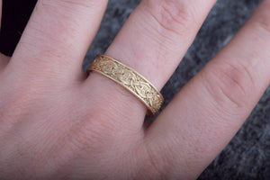 14K Gold Viking Ring with Scandinavian Ornament Unique Jewelry - vikingworkshop