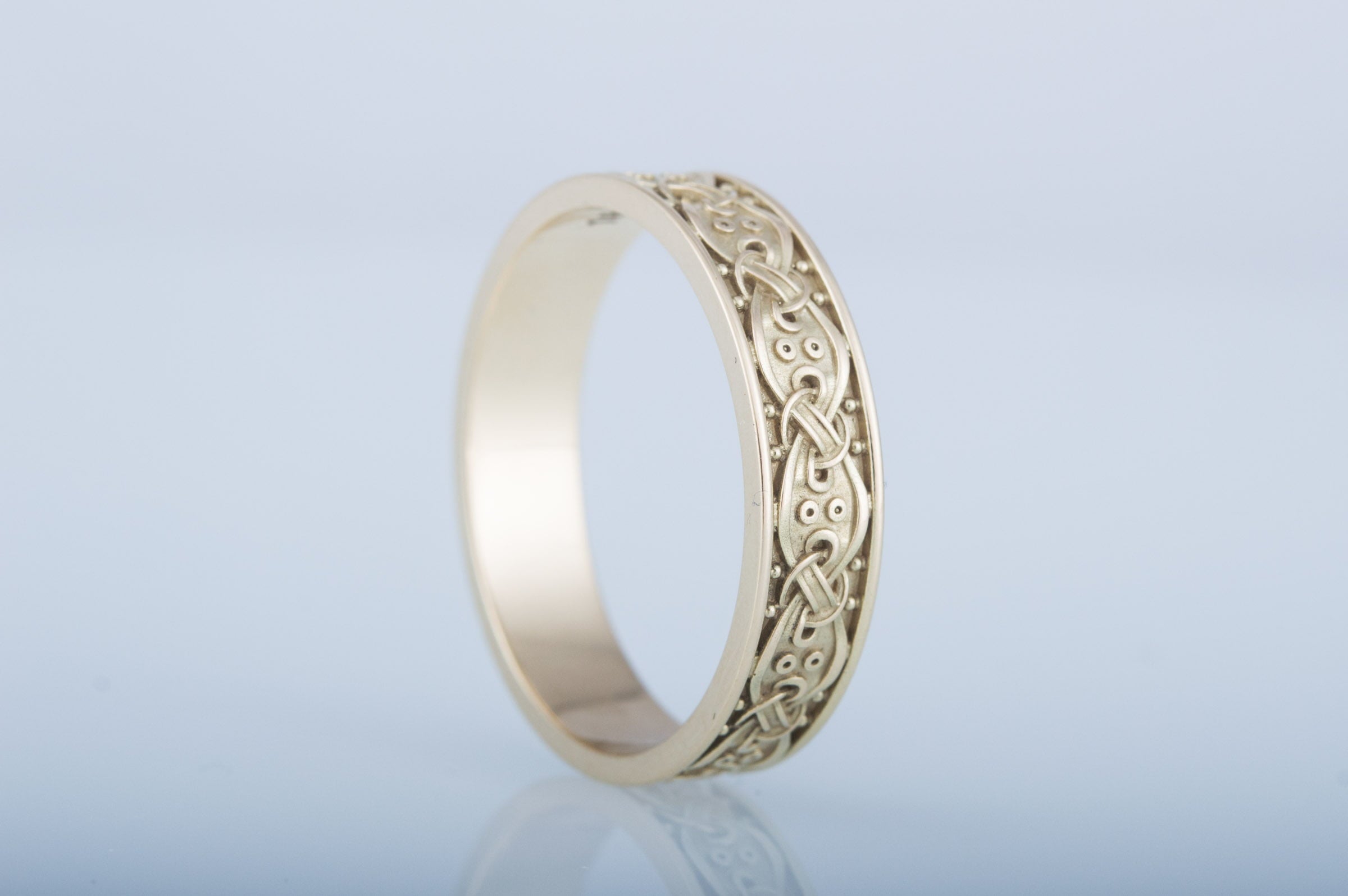 14K Gold Viking Ring with Scandinavian Ornament Unique Jewelry - vikingworkshop