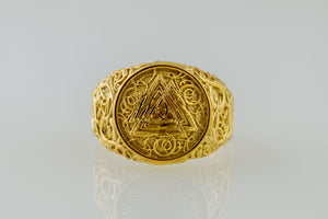 Valknut Symbol Ring with Urnes Style Gold Viking Jewelry - vikingworkshop