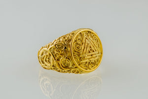 Valknut Symbol Ring with Urnes Style Gold Viking Jewelry - vikingworkshop