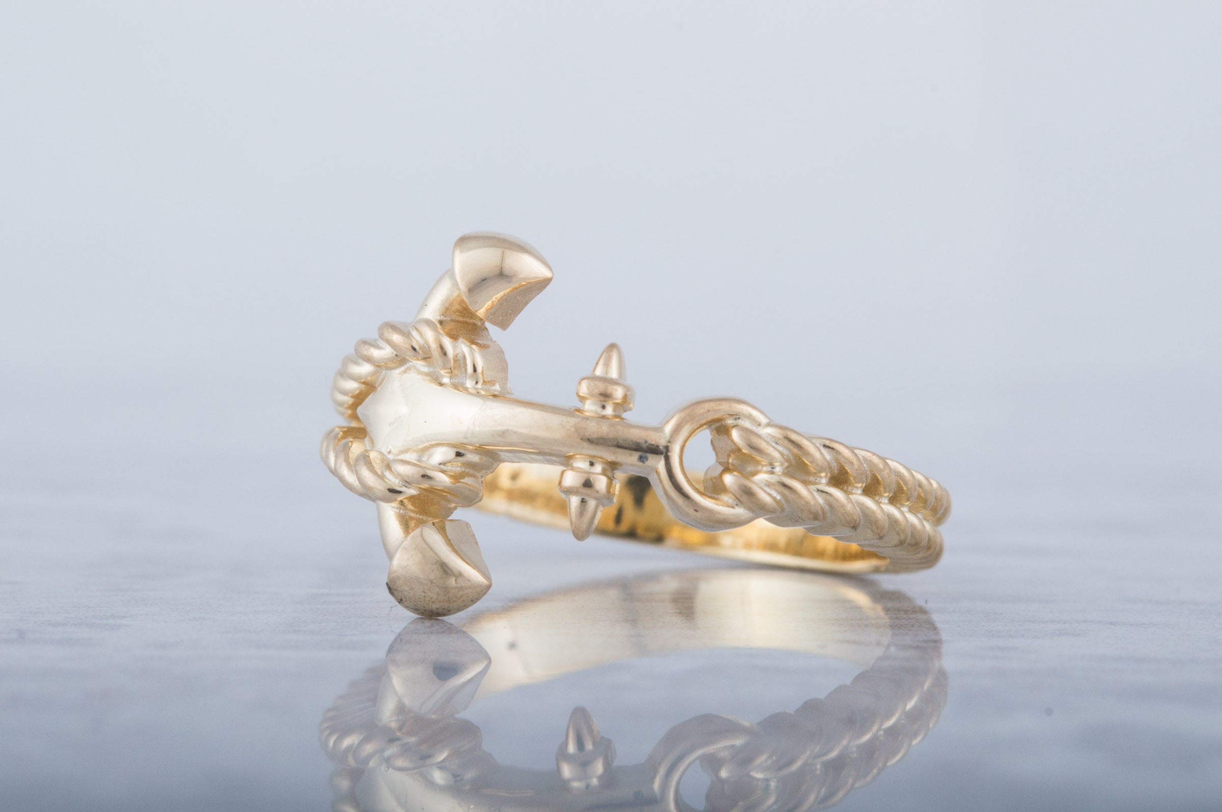 Ring with Anchor Symbol Handmade Gold Unique Jewelry - vikingworkshop