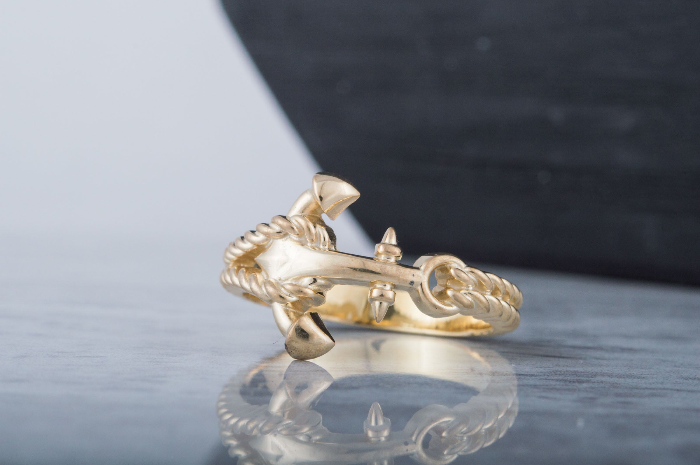 Ring with Anchor Symbol Handmade Gold Unique Jewelry - vikingworkshop