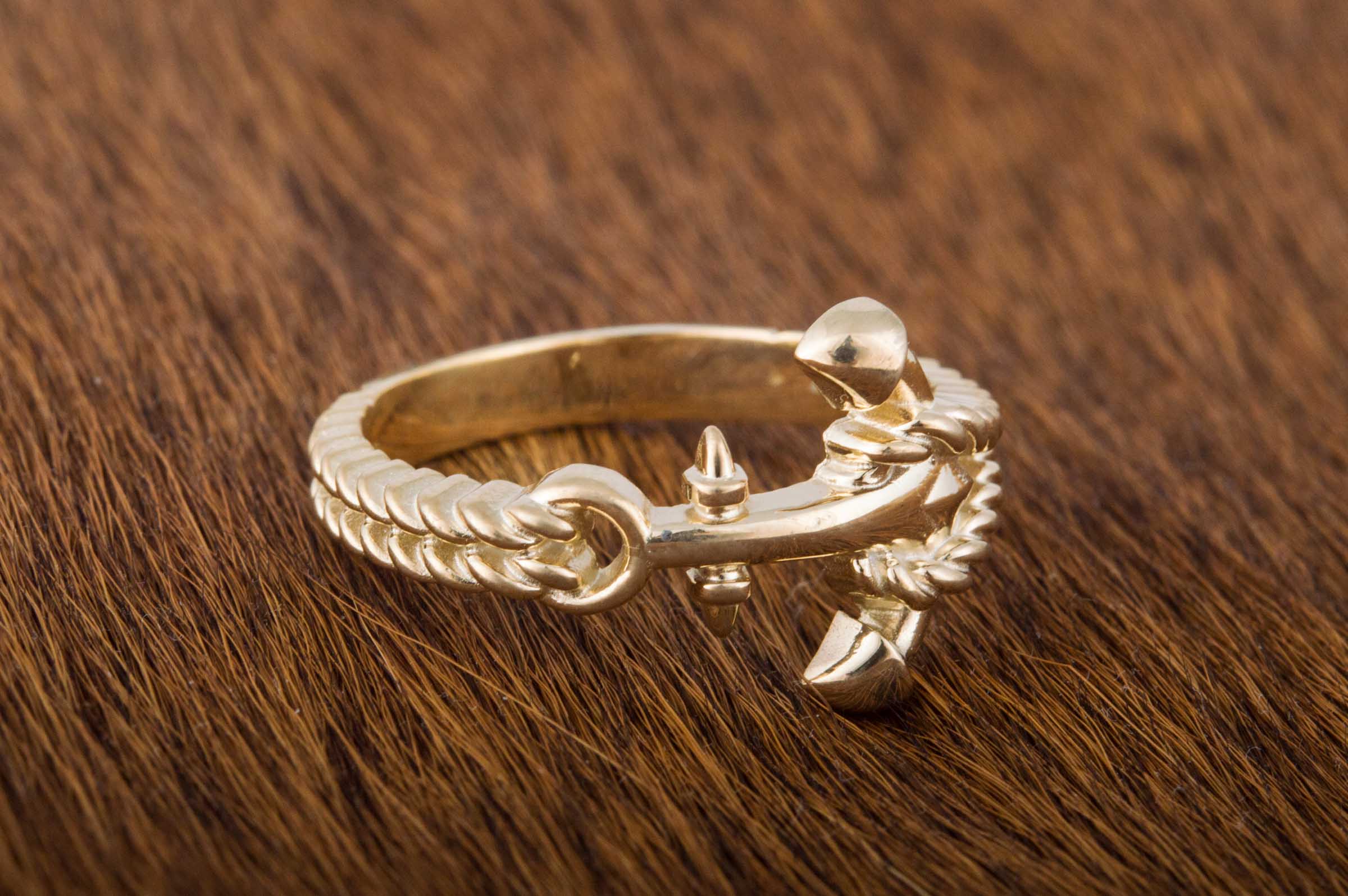 Ring with Anchor Symbol Handmade Gold Unique Jewelry - vikingworkshop