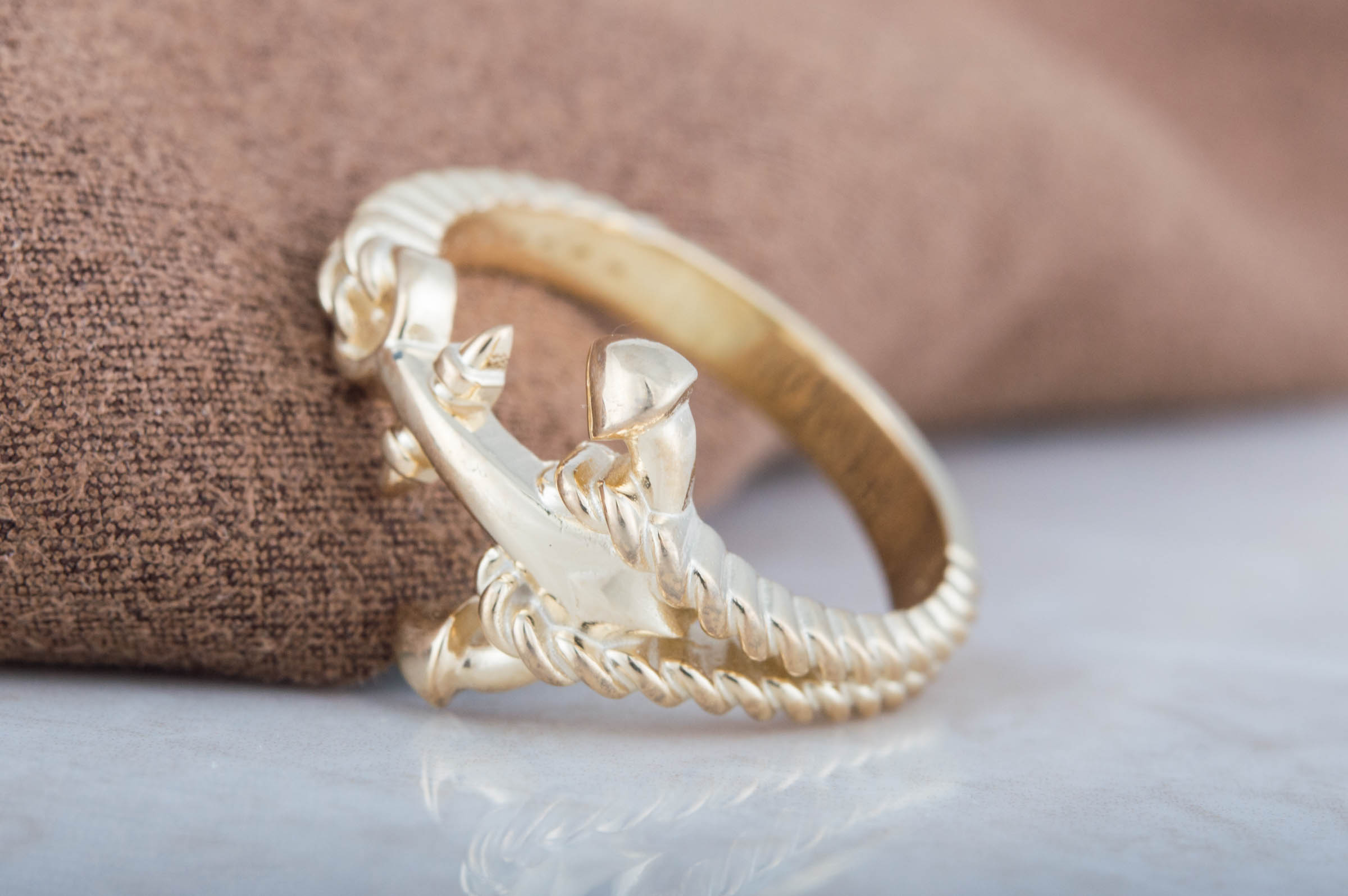 Ring with Anchor Symbol Handmade Gold Unique Jewelry - vikingworkshop