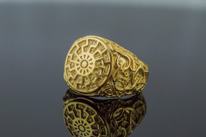 Black Sun Symbol with Urnes Style Gold Norse Ring - vikingworkshop