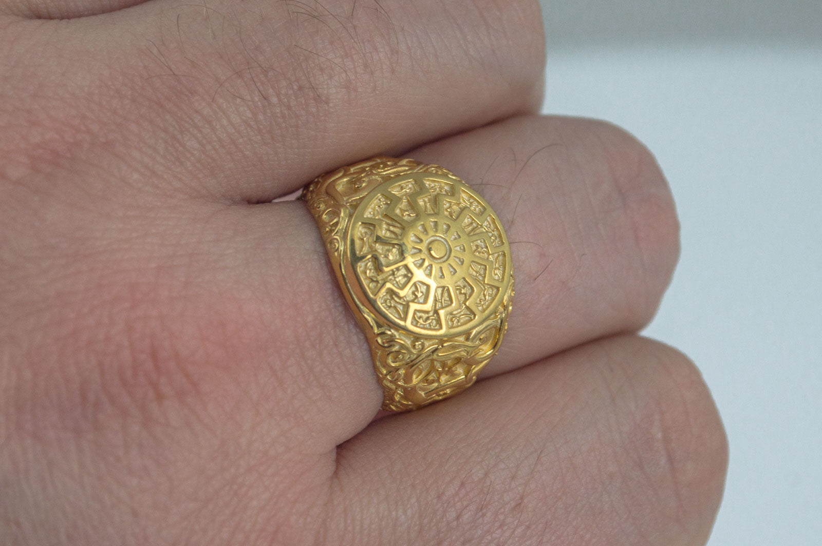 Black Sun Symbol with Urnes Style Gold Norse Ring - vikingworkshop