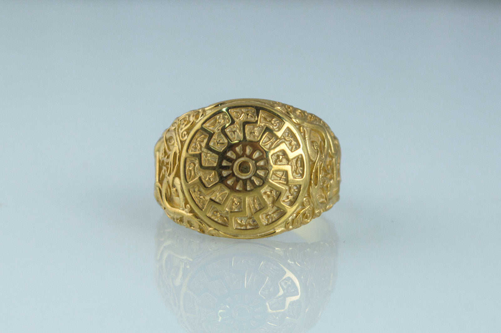 Black Sun Symbol with Urnes Style Gold Norse Ring - vikingworkshop