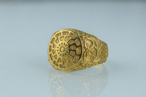 Black Sun Symbol with Urnes Style Gold Norse Ring - vikingworkshop